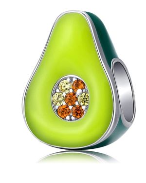 Abalorios de aguacate Plata de ley 925 Esmalte verde Cuentas Charms de fruta compatibles con el collar de pulseras Pandora