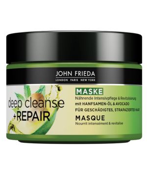 John Frieda - Deep Cleanse & Repair Mascarilla Tratamiento - Contenido 250 ml - Con aceite de semillas de cáñamo + aguacate nutritivo - Mascarilla calmante para cabello dañ
