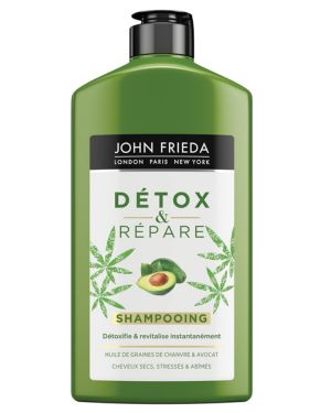 John Frieda Repair & Detox Champú – con aceite de aguacate y té verde – para cabello strapaziertes, 250 ml