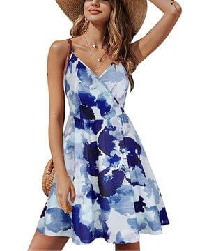 STYLEWORD, Vestido sin Mangas con Cuello en V para Mujer, Vestido Floral de Verano con Tirantes Ajustables, Vestido Midi de Tubo, Vestido de Playa con Bolsillos