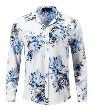 HISDERN Camisas Florales para Hombre Casual Funky Paisley Camisa de Manga Larga con Botones Elegante Boda Fiesta Regular