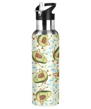 Botella de agua de aguacate aislada para niñas y niños, botella de agua de acero inoxidable con pajita, 20 onzas
