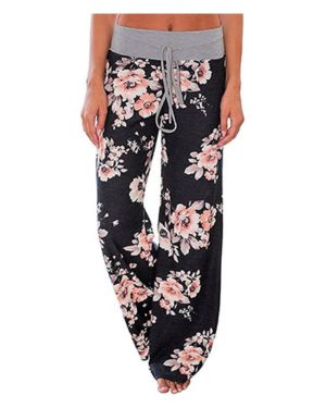 Pantalones de pijama casuales florales de pierna ancha para mujer