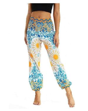 Pantalones harem bohemios para mujer, cintura alta, leggings de yoga con bolsillo estampado de flores, hippie, holgados, para entrena