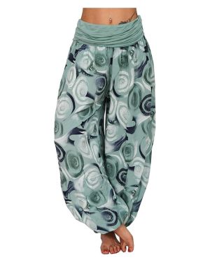 Pantalones de verano ligeros, para la playa, estilo bombacho Aladino Alí Babá, diseño de flores y círculos, P209