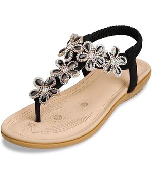 Mujer Sandalias Planas Verano Bohemia Estilo Rhinestone Flor Tobillo Correa Elástica Casuales de Playa Elegantes Chanclas Damas Zapatos