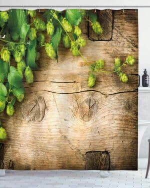Planta Cortina de Baño, Hop ramitas en la Madera, Material Resistente al Agua Durable Estampa Digital, 175 x 200 cm, Brown Verde del Aguacate