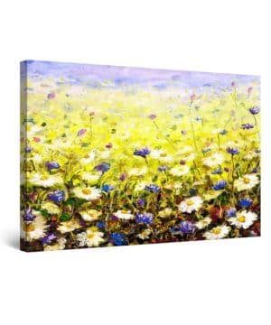 Startonight Cuadro Moderno en Lienzo Pintura Naturaleza, Margaritas de Campo Amarillas y Flores Azules