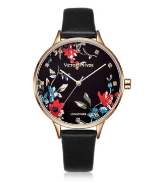 VICTORIA HYDE Mujeres Cuarzo Reloj Floral Cara Cuero Strap Resistente Al Agua