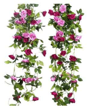 JUSTOYOU 2 Pack 7.8FT 13 Cabezas de Doble Color Artificial Falso Rose Garland Vides Colgando Flores de Seda